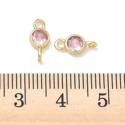 Brass Pave Cubic Zirconia Flat Round Connector Charms KK-P348-11G-1