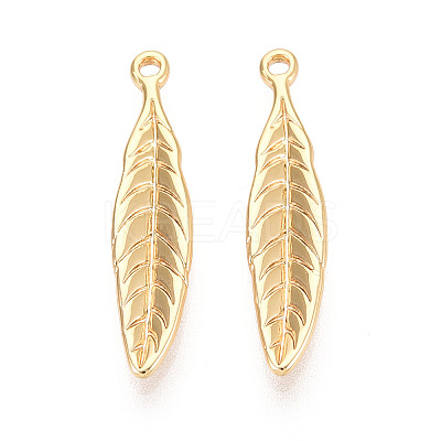 Textured Leaf Brass Pendants KK-T074-114G-1