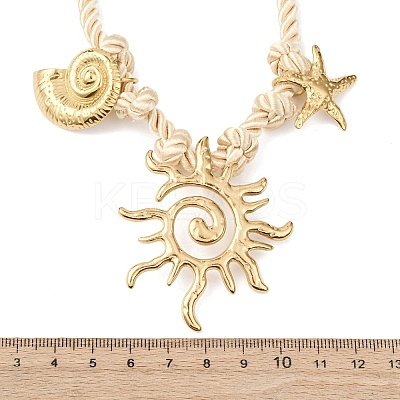 304 Stainless Steel Sun Starfish Conch Shape Pendant Polyester Twisted Rope Necklaces NJEW-D340-05G-1