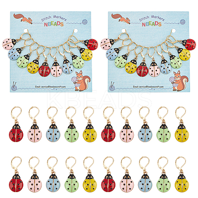 10Pcs 5 Color Alloy Enamel Beetle Charm Locking Stitch Marker HJEW-PH01565-1