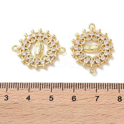 Rack Plating Brass Cubic Zirconia Virgin Mary Connector Charm KK-C084-01A-G-1