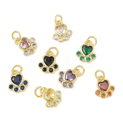 Brass Pave Cubic Zirconia Paw Print Charms KK-I355-17G-1