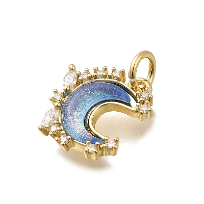 Brass Micro Pave Clear Cubic Zirconia with Glass Charms KK-G525-06G-1