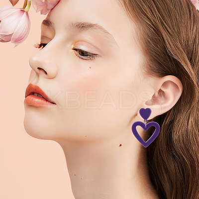 9 Pairs 9 Style Hollow Heart Acrylic Dangle Stud Earrings for Woman EJEW-AN0004-09-1