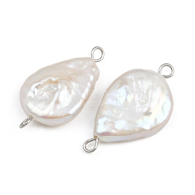 Natural Freshwater Pearl Keshi Pearl Teardrop Connector Charms STAS-D378-15P-1