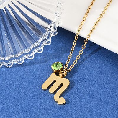 304 Stainless Steel Glass Drill Birth Stone Constellation Pendant Necklaces LS-STAS-D305-08G-H-1