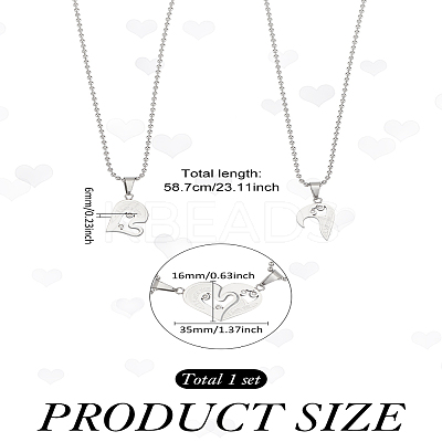 1 Set Stainless Steel Couple Heart Pendant Ball Chain Necklaces for Women Men NJEW-LP0001-61B-1