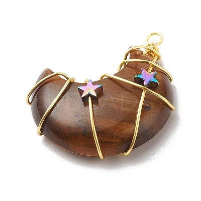 Natural Tiger Eye Copper Wire Wrapped Pendants PALLOY-JF01639-02-1