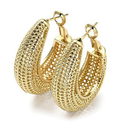 Rack Plating Brass Hollow Teardrop Hoop Earrings EJEW-D063-02G-1