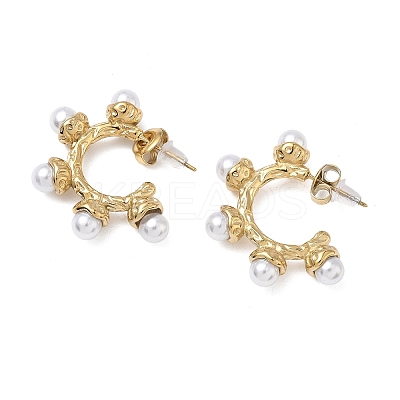 304 Stainless Steel ABS Imitation Pearl C-Shaped Stud Earrings EJEW-K268-58G-1