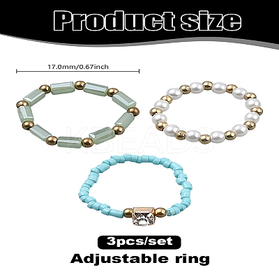 3Pcs Acrylic & Plastic Pearl Finger Rings Set RJEW-LP0003-59A-1