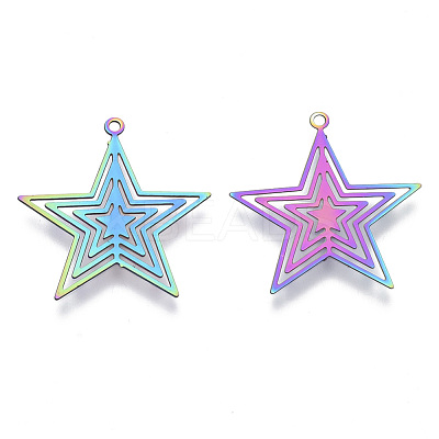 Ion Plating(IP) 201 Stainless Steel Filigree Pendants X-STAS-T057-02-1