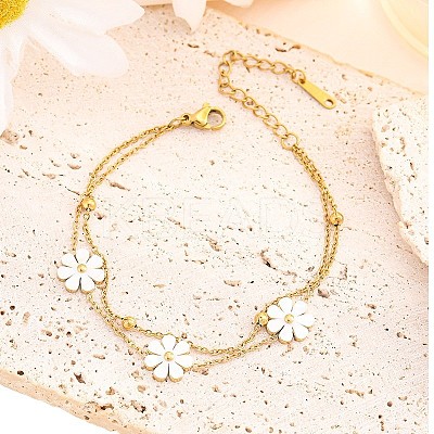 304 Stainless Steel with Acrylic Flower Charm Anklets AJEW-Z044-01G-1
