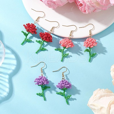 3 Pairs Flower Handmade Glass Seed Beads Dangle Earrings EJEW-MZ00684-1