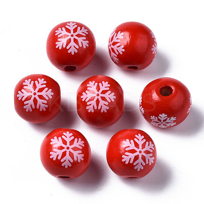 Painted Natural Wood European Beads WOOD-S057-039A-1