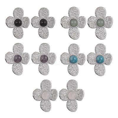 Natural Mixed Gemstone Flower Stud Earrings EJEW-JE05319-02-1