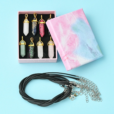 DIY Natural Gemstone & Waxed Cord Necklace Making Kits DIY-FS0008-04A-1