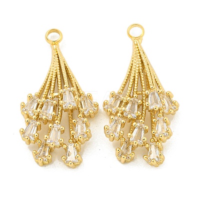 Brass Micro Pave Clear Cubic Zirconia Pendants KK-P263-10G-1