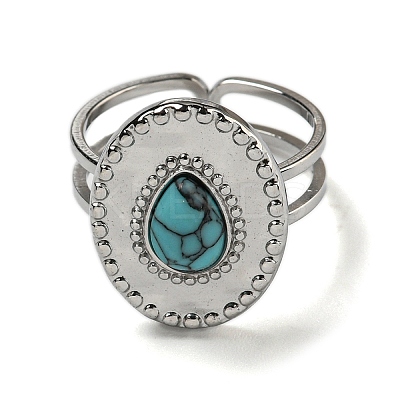 Oval with Teardrop 304 Stainless Steel Open Cuff Rings STAS-Z060-14P-1