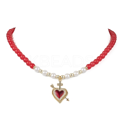 Heart Brass Cubic Zirconia Pendant Necklace NJEW-JN04599-02-1