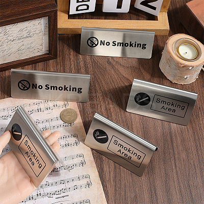 6Pcs 2 Styles 201 Stainless Steel Hotel Resturant Table No Smoking & Smoking Area Tent Sign AJEW-CP0003-74-1