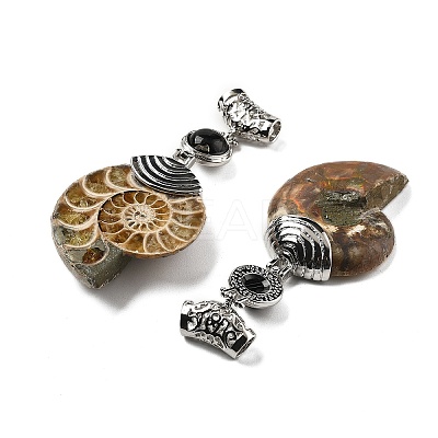 Natural Black Agate Fossil Snail Pendants G-F062-08-1