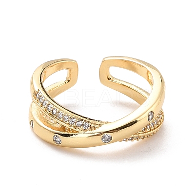 Criss Cross Cubic Zirconia Cuff Finger Ring for Women RJEW-C004-03-RS-1