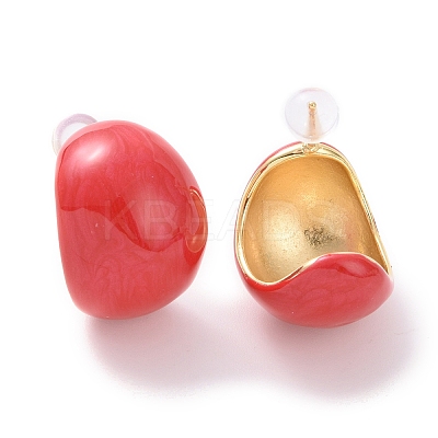 Enamel Bean Stud Earrings EJEW-F307-01G-1