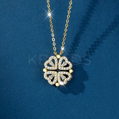 Clover 304 Stainless Steel Rhinestone Pendant Necklaces for Women NJEW-M107-03G-1
