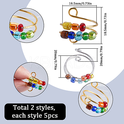 10Pcs 2 Colors Colorful Resin Rotating Beaded Cuff Ring RJEW-SC0001-11-1