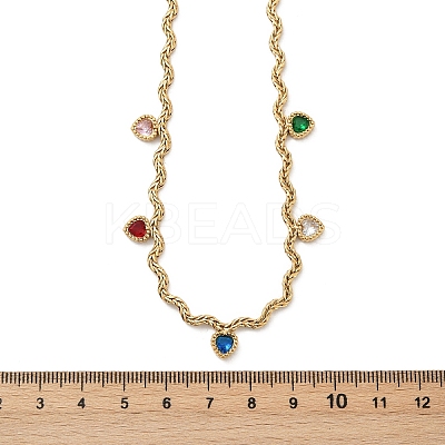 304 Stainless Steel Rope Chain Colorful Cubic Zirconia Tassel Necklaces for Women NJEW-V015-01G-A-1