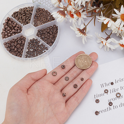 300Pcs 6 Styles Tibetan Style Alloy Spacer Beads TIBEB-PH0004-98-1