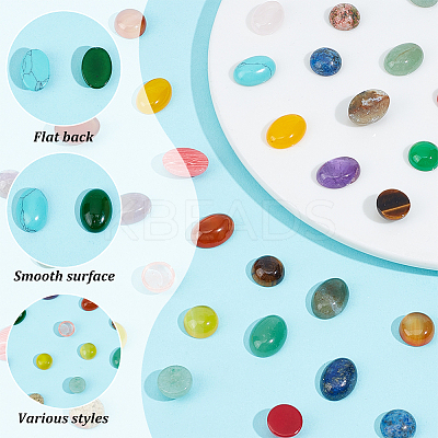40Pcs 20 Styles Mixed Gemstone Cabochons G-HY0001-54-1