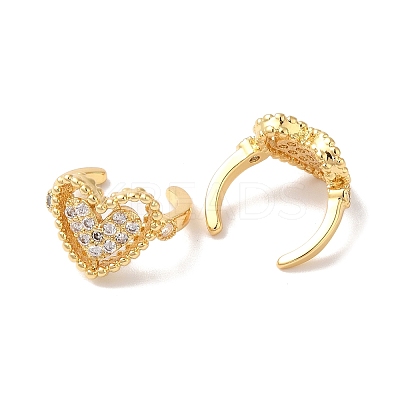 Hollow Heart Brass Micro Pave Cubic Zirconia Cuff Earrings for Women EJEW-P281-06G-1