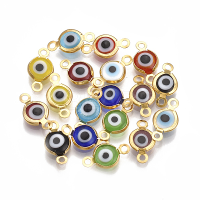 Handmade Evil Eye Lampwork Links connectors STAS-T041-02G-1
