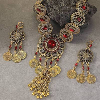 Flower Bohemia Zinc Alloy Glass Pendant Necklaces & Hoop Earrings Sets FS-WGA974D-05-1