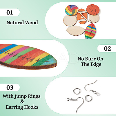 DIY Sports Balls Wood & Brass Dangle Earring Jewelry Making Kits DIY-TA0010-47-1