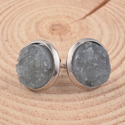 Flat Round 304 Stainless Steel Druzy Resin Ear Studs X-EJEW-JE01964-05-1