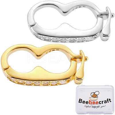 2Pcs 2 Colors 925 Sterling Silver Micro Pave Clear Cubic Zirconia Twister Clasp FIND-BBC0003-38-1