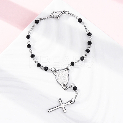 Glass Beads Rosary Bracelets BJEW-A032-04P-01-1