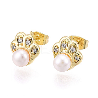 Footprint Brass Natural Pearl Stud Earrings PEAR-N020-05W-1