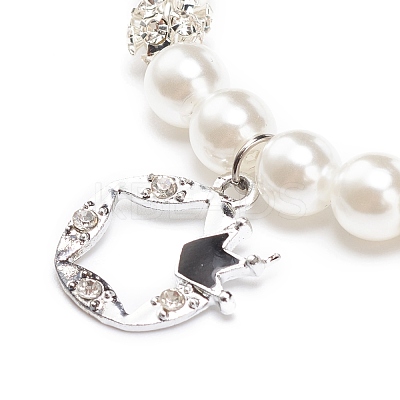 ABS Plastic Imitation Pearl  & Rhinestone Beaded Stretch Bracelet with Alloy Charm for Women BJEW-JB08526-01-1