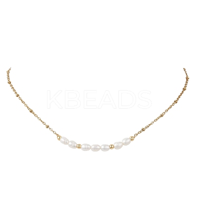 Natural Pearl Rice Beaded Pendant 304 Stainless Steel Satellite Chain Necklaces for Women NJEW-JN05782-1