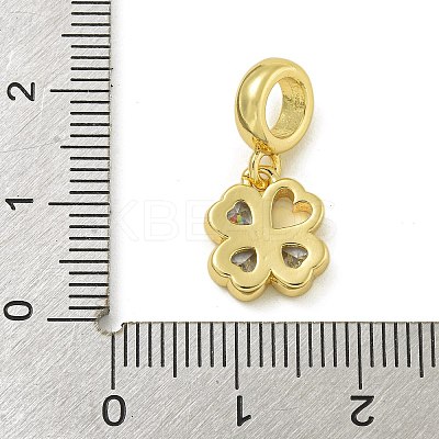Rack Plating Brass Pave Clear Cubic Zirconia Clover European Dangle Charms KK-Z067-36G-1
