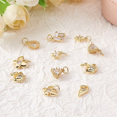 16Pcs 8 Style Brass Micro Pave Cubic Zirconia Charms KK-SZ0006-15-1