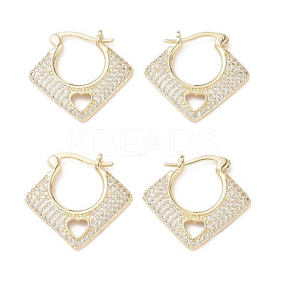 Rhombus with Heart Clear Cubic Zirconia Hoop Earrings EJEW-M216-10G-1