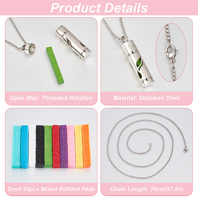 2Pcs 2 Styles Anti-Tarnish Stainless Steel Mini Hollow Column Perfume Bottle Necklaces NJEW-DR0001-02A-1