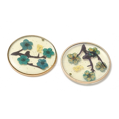 Plating Brass & Transparent Epoxy Resin & Dried Flower Pendants RE-CBAA153-06C-1