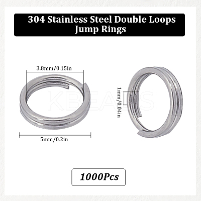 1000Pcs 304 Stainless Steel Split Rings STAS-SC0008-17-1