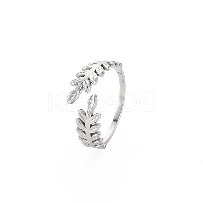 Non-Tarnish 304 Stainless Steel Leaf Open Cuff Ring for Women RJEW-S405-190P-1